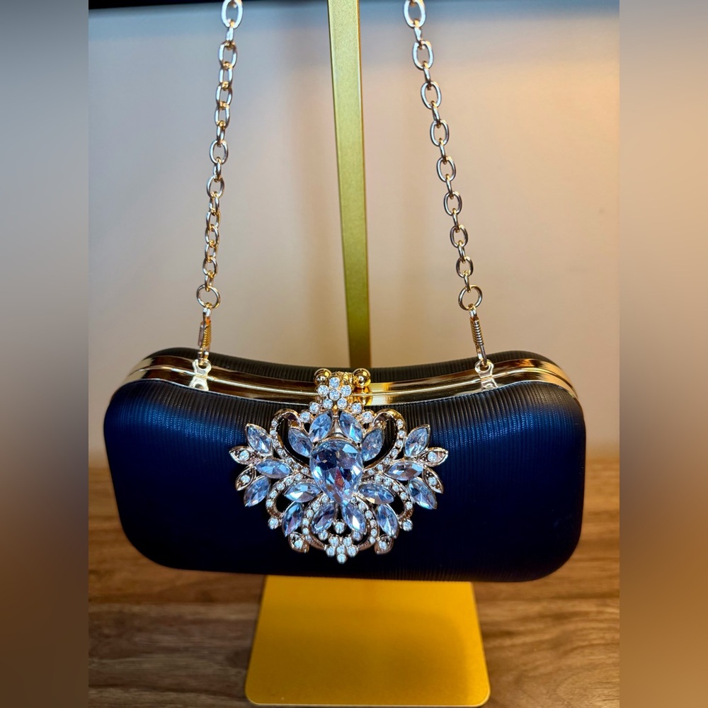 Classic and Luxe Black and Gold Embellished Evening Clutch